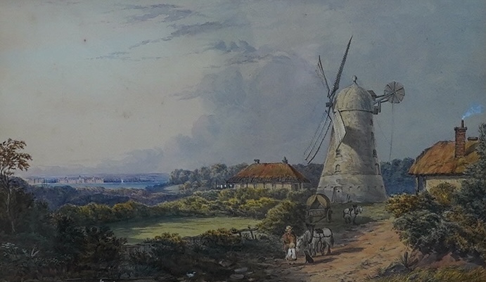 B Law, 19th century watercolour, Windmill, signed and dated 1866, 23 x 38cm. Condition - fair